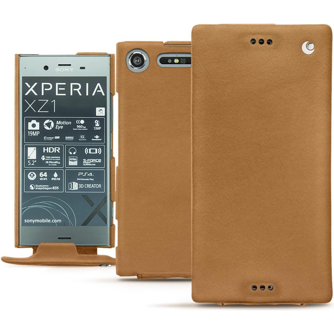 Noreve Lederschutzhülle vertikal (Sony Xperia XZ1), Smartphone Hülle, Braun
