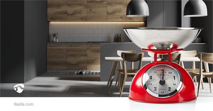 Produktbild Nedis Küchenwaage Retro Ana Logo Metall Rot, KASC110RD