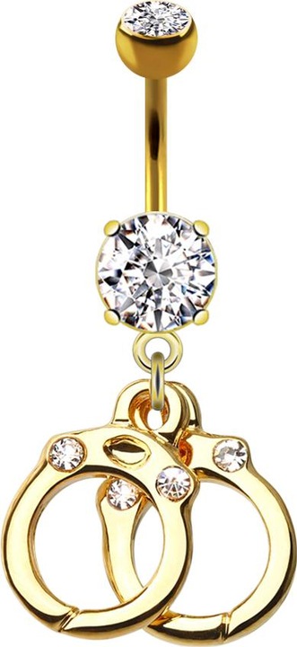 Actual product image Star Piercing Banana 14k gold-plated with two crystal balls silver pendant handcuffs (Brass, Surgical steel 316L)