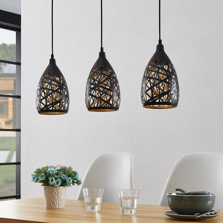 Produktbild Lindby Marcello 3 Pendelleuchte Black/Gold (E27)