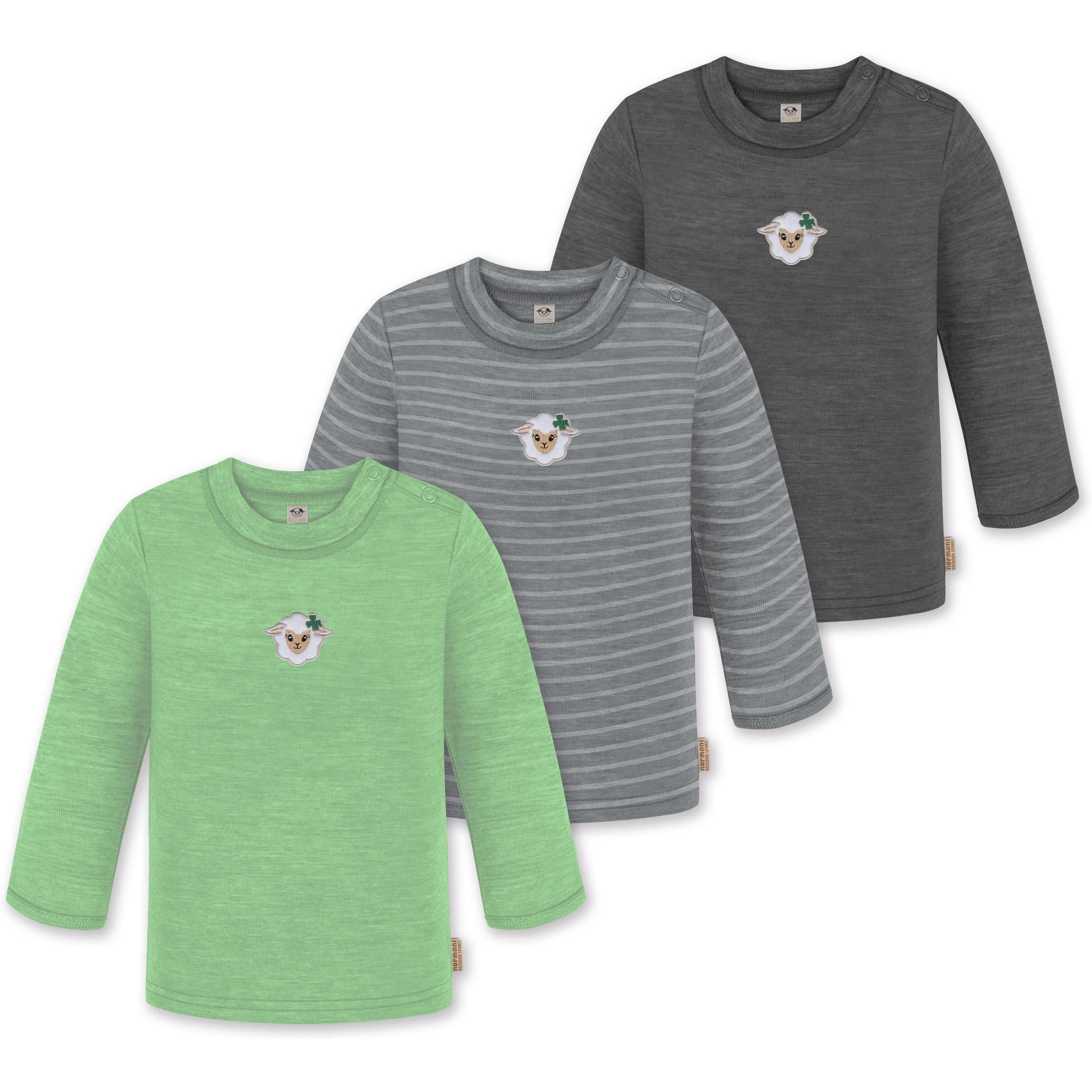 Normani, Herren, Body, 3er Pack Baby Merino Longsleeve „Taupo" - 9475, Grau, (80)