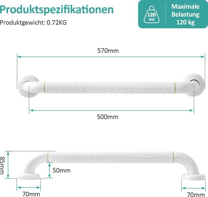 Produktbild Emke Badezimmer-Haltegriff Rutschfest Duschgriff, Bad oder Badewanne, 50cm, Weiss