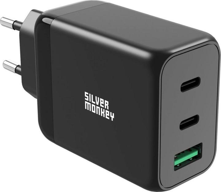 Produktbild Silver Monkey GaN 65W Wandladegerät 2x USB-C PD 1x USB-A QC 3.0 – Schwarz (65 W)