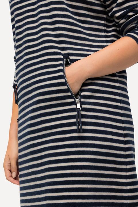 Image du produit Ulla Popken Robe en molleton à rayures, capuche et manches longues, col en V (46, 48)