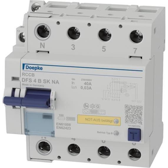 Doepke, Schutzschalter, DOEP DFS4 040-4/0,03-B SK NA FI-Schalter, 4-pol. 40 A, 0.03 A Typ B SK,Not-Aus,N
