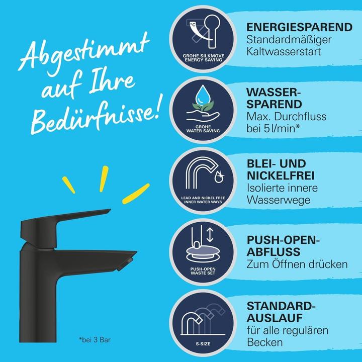 Produktbild Grohe - Mat Zwarte wastafelmengkraan - Start S-size - Met waste