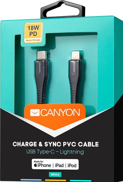 Produktbild Canyon MFI-4 Type C Cable To MFI Lightning for Apple, PVC Mouling,Functionwith full feature( data t (1.20 m, USB 3.2 Gen 1, 18 W)