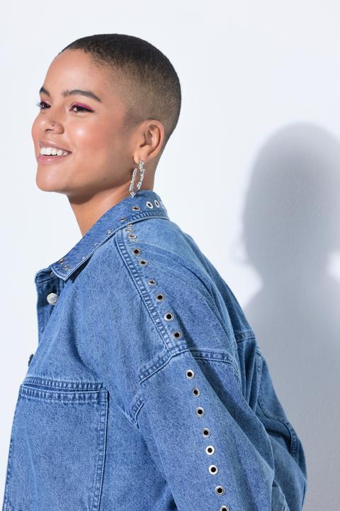 Actual product image Studio Untold Denim shirt, oversize shape, decorative eyelets (46)