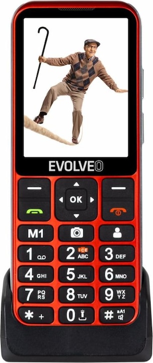 Evolveo EasyPhone LT, mobilní telefon pro seniory s nabíjecím stojánkem (červená barva) (2.80", 2 Mpx, 4G)