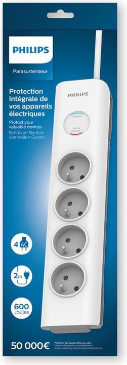 Actual product image Philips SPN7040WA/19 Power strip - Surge protection - 4-socket outlets (4 x, 2 m)