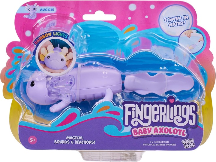 Produktbild WowWee Fingerlings Interactive Baby Axolotl, Auggie (Purple), Swims & Lights Up