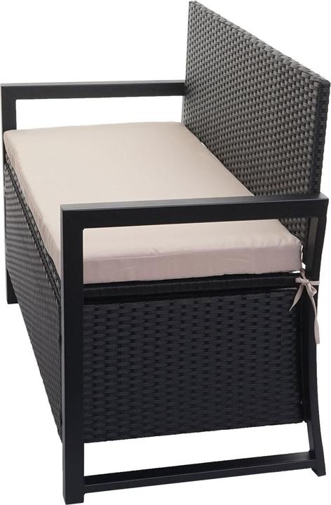 Produktbild Mendler Poly-Rattan 2er Sitzbank HWC-F39, Gartenbank Truhenbank, Staufach Aufbewahrung Sitzkissen - anthrazi