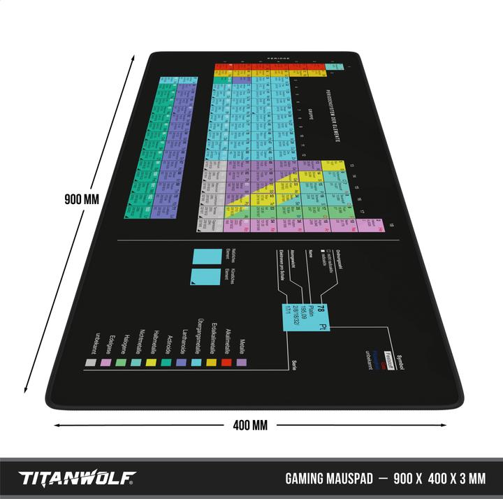 Image du produit Titanwolf Gaming Mauspad XXL Speed Mausmatte 900 x 400 x 3 mm, Schreibtischauflage, abwaschbar, Periodensystem (XXL)