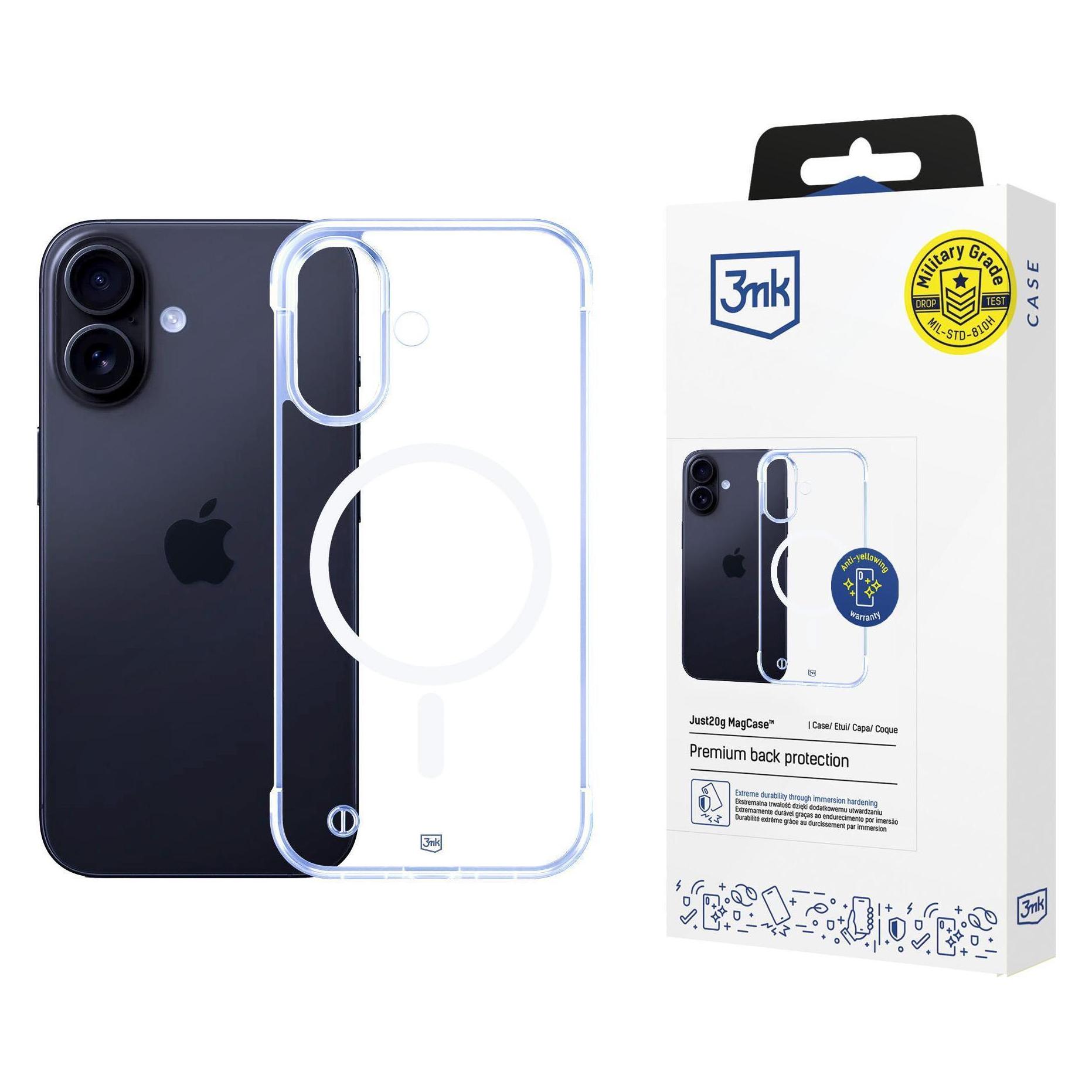 3MK Etui Just20G Magcase Do Iphone 16 (Apple Iphone 16), Cover Smartphone, Nero, Trasparente
