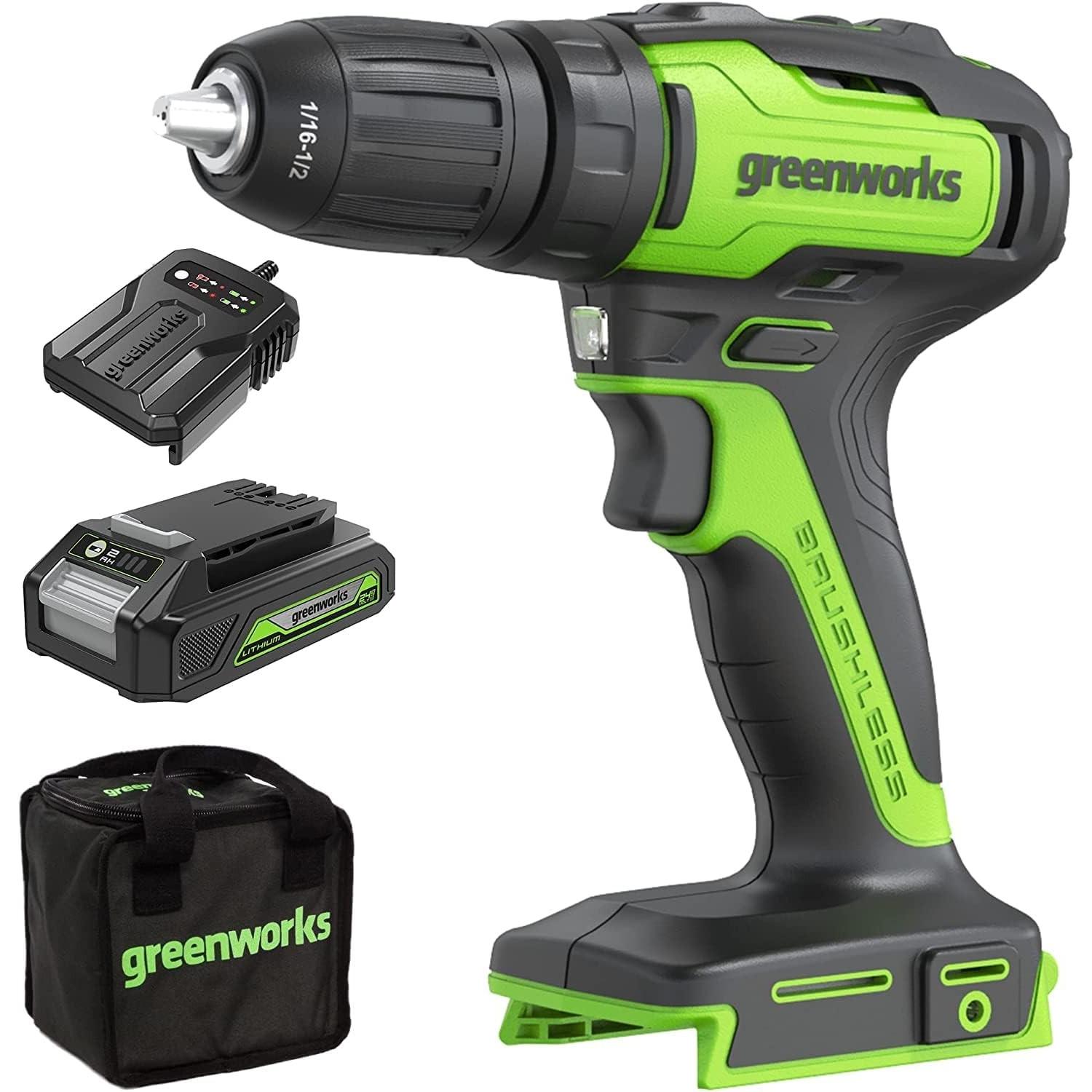 Greenworks, Trapano + Avvitatore a batteria, 24V Borstelloze Boormachine 35Nm Kit Inclusief 2Ah Accu 2A Lader & Tas