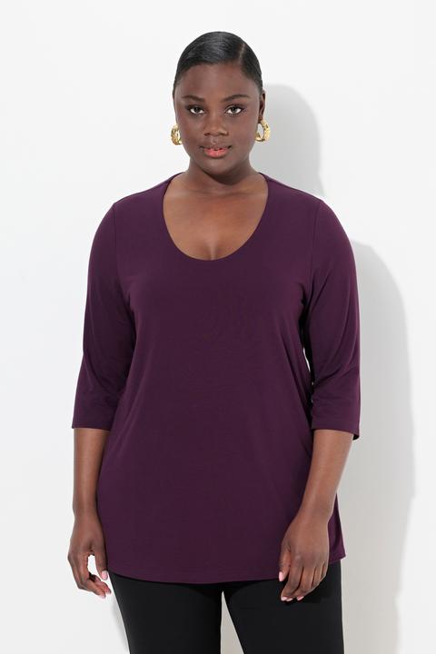 Image du produit Ulla Popken T-shirt manches 3/4, profond décolleté rond (46, 48)