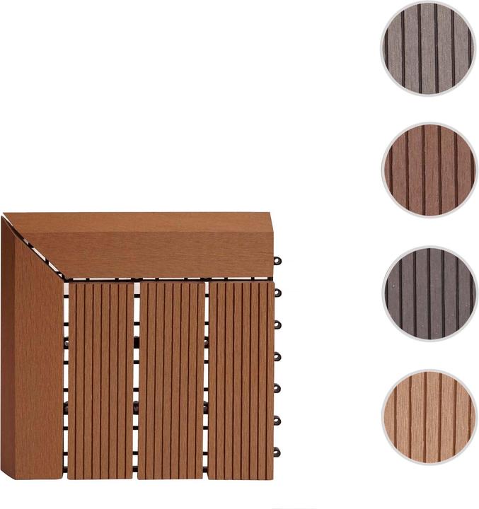 Image du produit Swisshandel24 WPC Carrelage d'angle Rhône + bordure, aspect bois terrasse, 30x30cm Premium Angle gauche, teck (1 x, 30 x 30 cm)