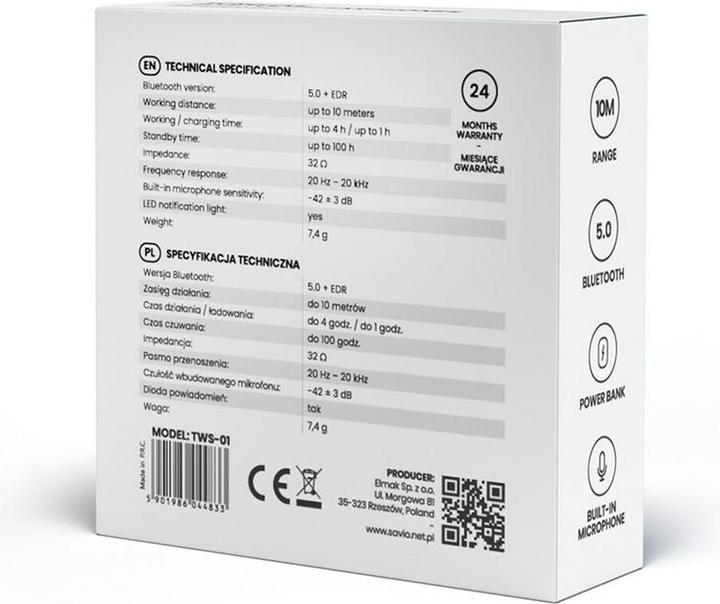 Produktbild Savio TWS-01 (Keine Geräuschunterdrückung, 2 h, Kabellos)