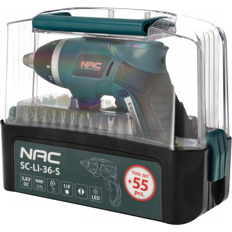 NAC, Cacciavite, 3,6-V-Schraubendreher + Zubehör 55Zt.
