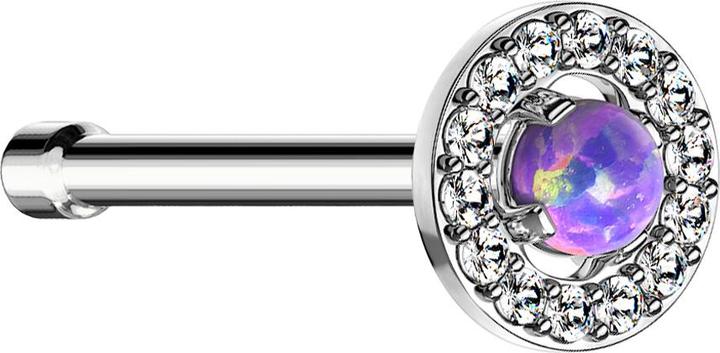 Produktbild Star Piercing Nasenstecker gerade silber Kristallkreis mit grossem Opal violett (Messing, Chirurgenstahl 316L)