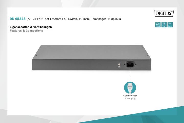 Actual product image Digitus 24-port Fast Ethernet PoE Switch (26 Ports)