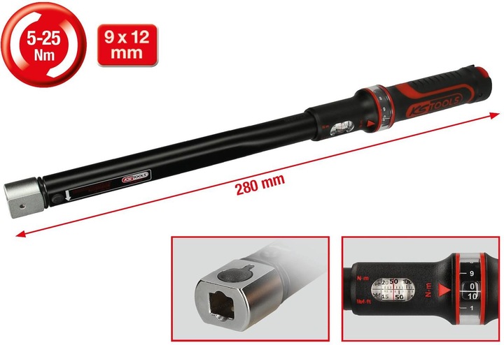 Produktbild KS Tools ERGOTORQUE®precision Einsteck-Drehmomentschlüssel, 9x12 mm, 5-25 Nm (5 Nm, 25 Nm)
