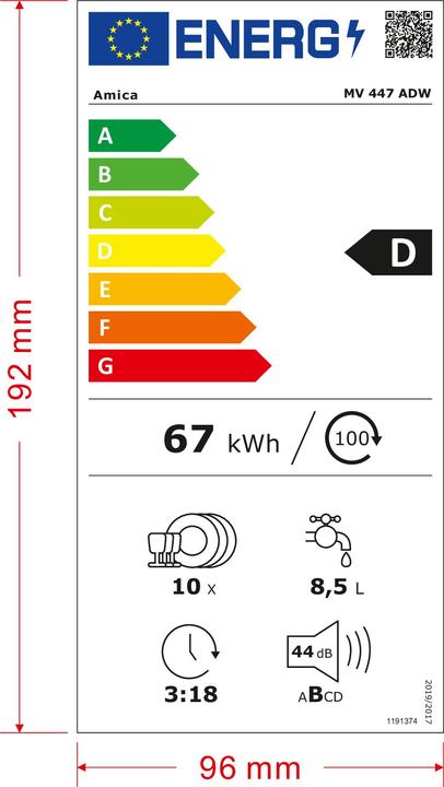 Energy Label Amica MV 447 ADW