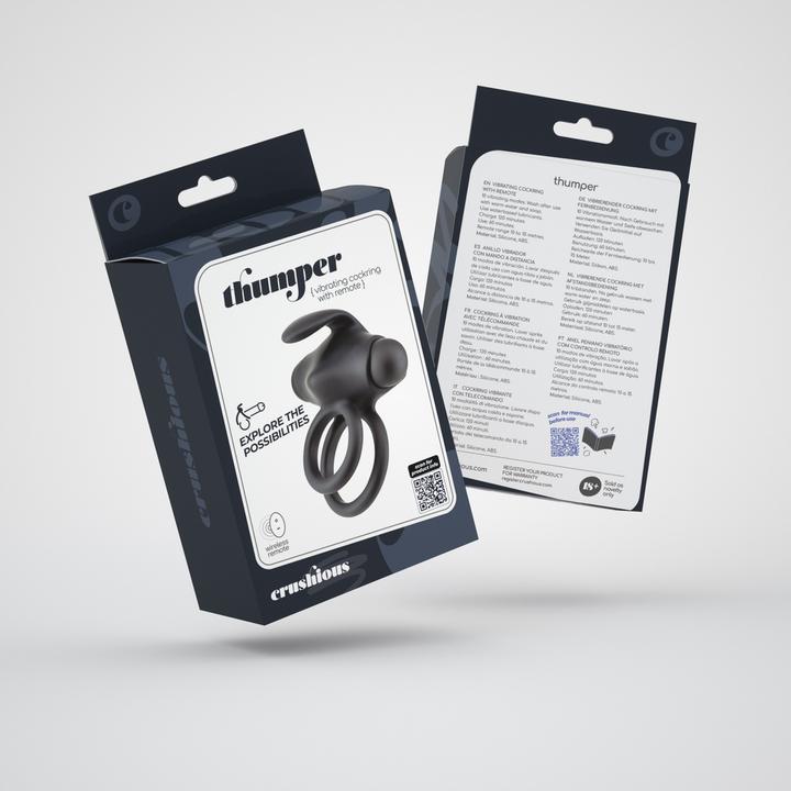 Productafbeelding Crushious Thumper - Vibrating Double Cockring with Remote Control - Black (3.60 cm)