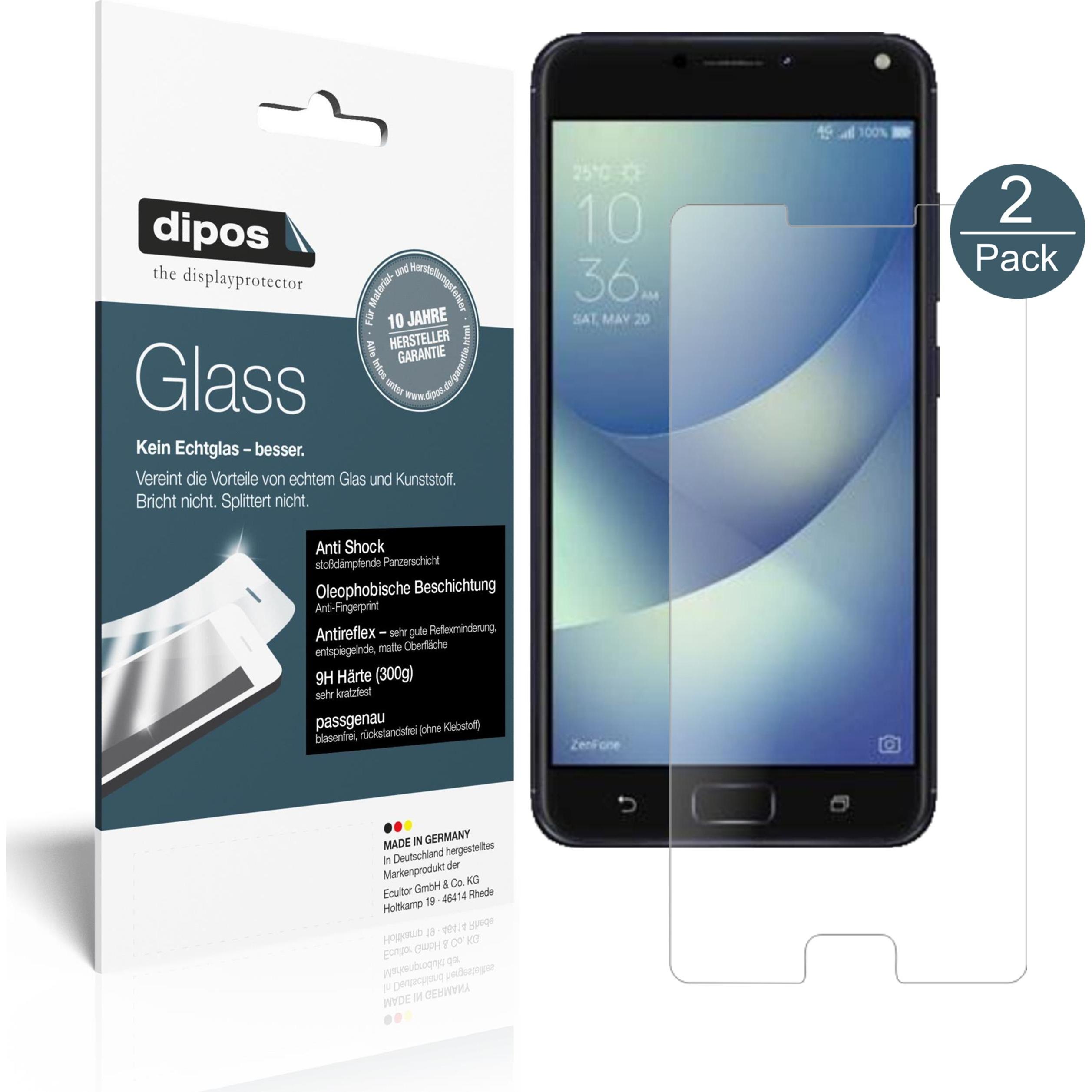 Dipos Displayschutz Anti-Shock (2 Stück, Asus Zenfone 4), Smartphone Schutzfolie, Transparent