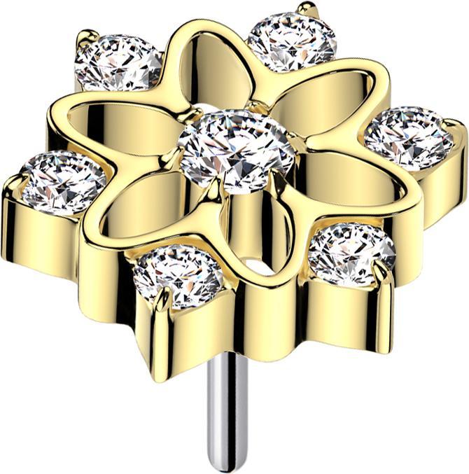 Actual product image Star Piercing Threadless hohle Blume vergoldet Kristalle silber (without brass, Titanium)