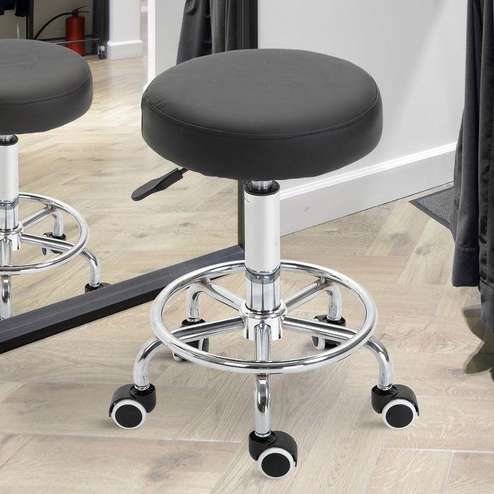 Produktbild Swisshandel24 Salonhocker, höhenverstellbar, Kunstleder, bis 110 kg, Ø42x50-64H cm, Schwarz