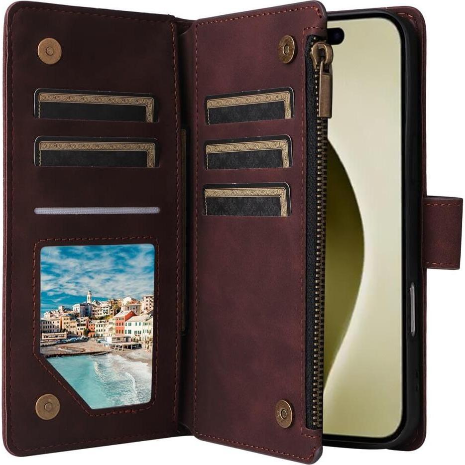 Thumbnail - Cover-Discount iPhone 16 Pro - Brieftaschen Hülle mit Umhängeband (Apple iPhone 16 Pro), Smartphone Hülle, Braun
