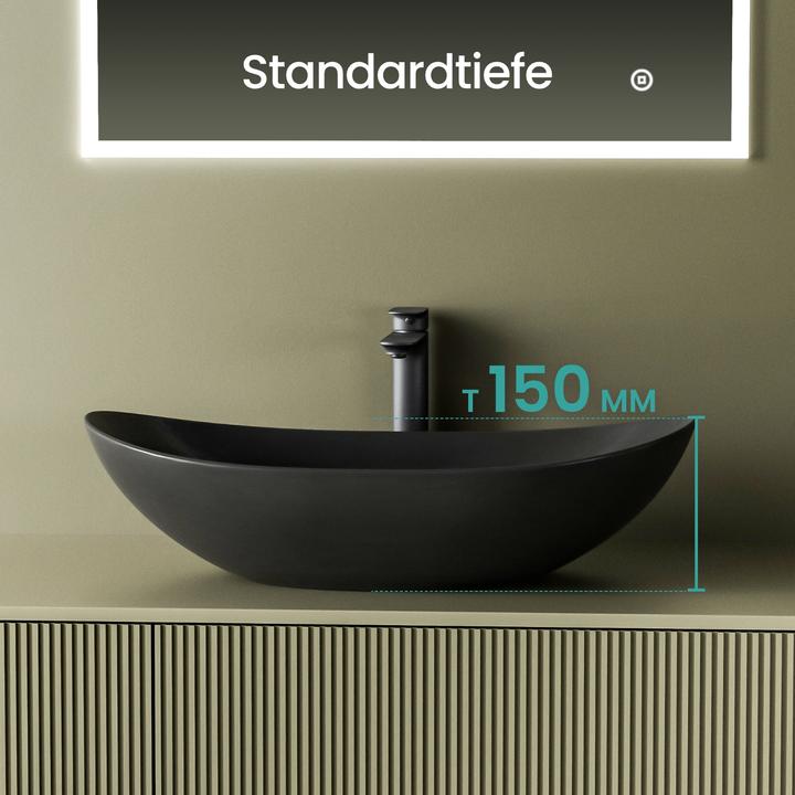 Produktbild Emke Aufsatzwaschbecken 615 x 360 x 155 mm, Oval, Keramik, Aufsatzmontage, Mattschwarz (360 mm, 615 mm)
