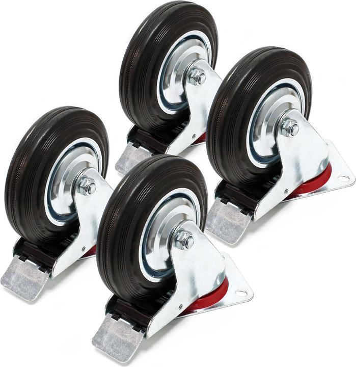 Produktbild Wiltec Doppelstopp-Lenkrolle Set 4x Vollgummirad 200mm 150kg Transportrollen