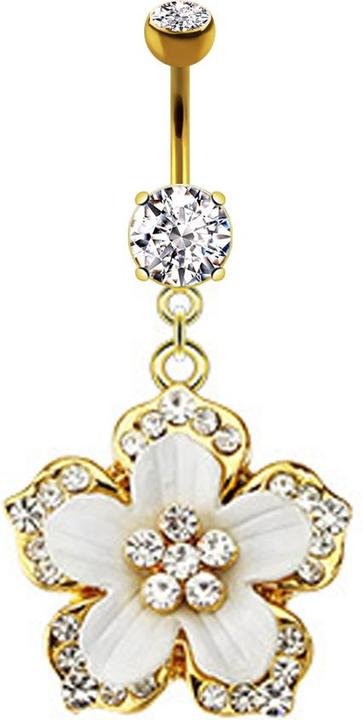 Star Piercing Banana 14k Gold Plated with Pendant Hawaii Flower (without brass, Surgical steel 316L)