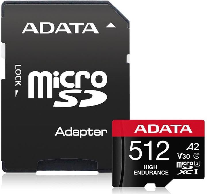Actual product image Adata High Endurance 512 GB microSDXC (UHS-I U3, Class 10, V30, A2) (512 GB, microSDXC, U3, UHS-I)