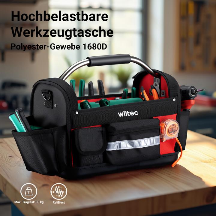 Produktbild Wiltec Werkzeugtasche 41x20x28cm Arbeitstasche 29 Fächer Werkzeug Tasche Gurt