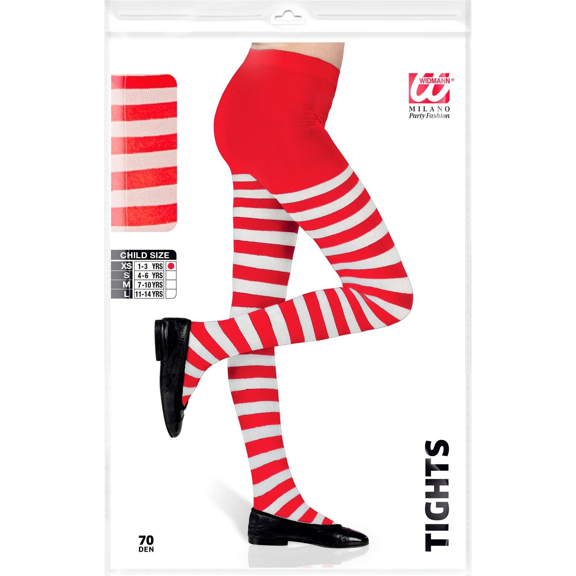 Thumbnail - Widmann STRUMPFHOSE WEIss/ROT GESTREIFT 70 DEN, 4-6 years