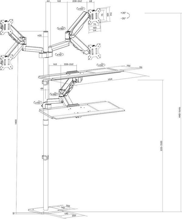 Produktbild myWall My Wall Mobiler Sitz-/Steh-PC-Arbeitsplatz (Boden, 31.89", 9 kg)