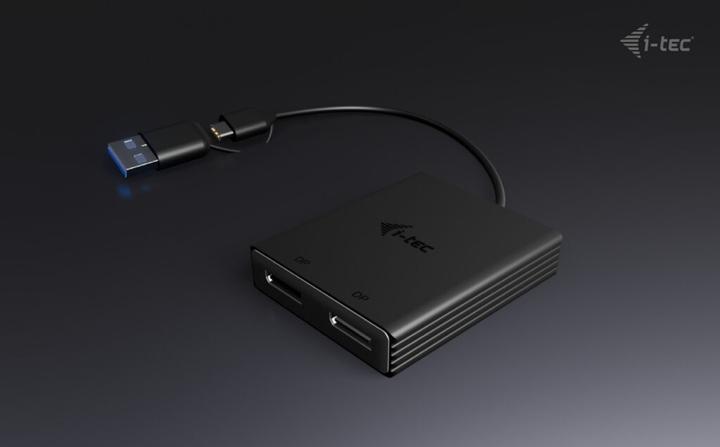 Productafbeelding i-tec USB-A/USB-C Dubbele 4K DP Videoadapter 2x 4K DP Beeldschermadapter met DisplayLink Chip 6950 (DP, 27 cm)