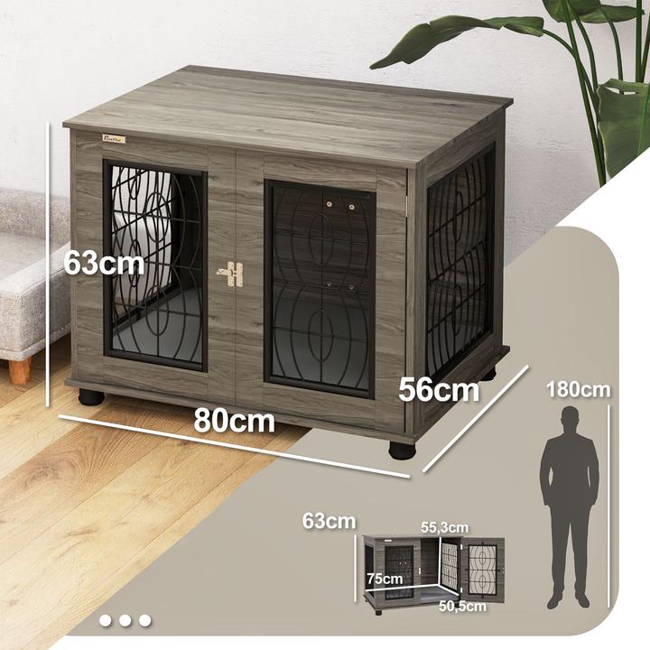 Produktbild PawHut Hundekäfig Spanplatte, Stahl Grau (Hundezwinger)