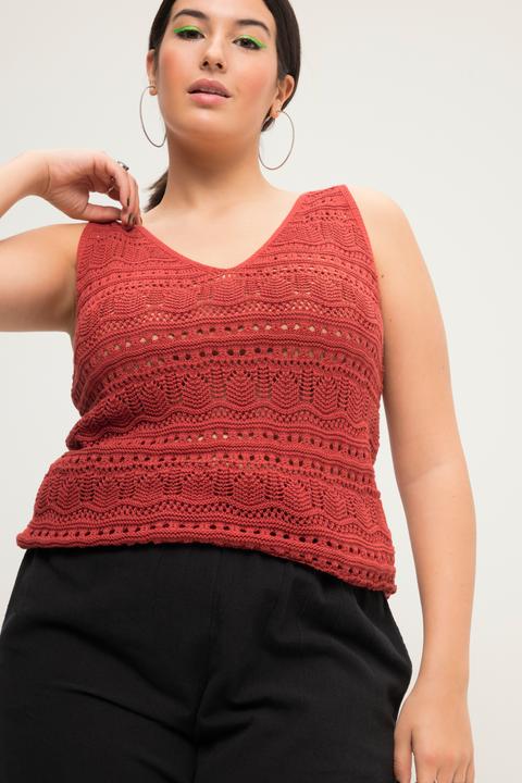 Immagine prodotto Studio Untold Top di maglia a punto ajour con taglio svasato, scollo a V e orlo a onde (50, 52)