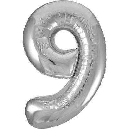 MICA Festival Minifolienballon Zahl 9 silber - ca. 40 cm
