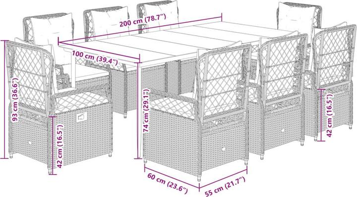 Produktbild vidaXL Garten Essgruppe (200 x 100 x 74 cm)