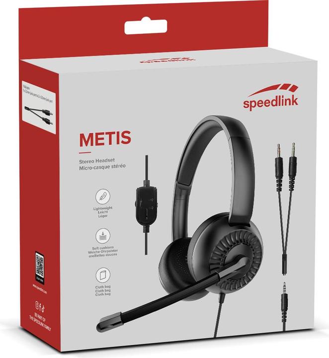 Actual product image Speedlink METIS Stereo Headset, 3.5mm Jack with Y-Adapter, black (Cable)
