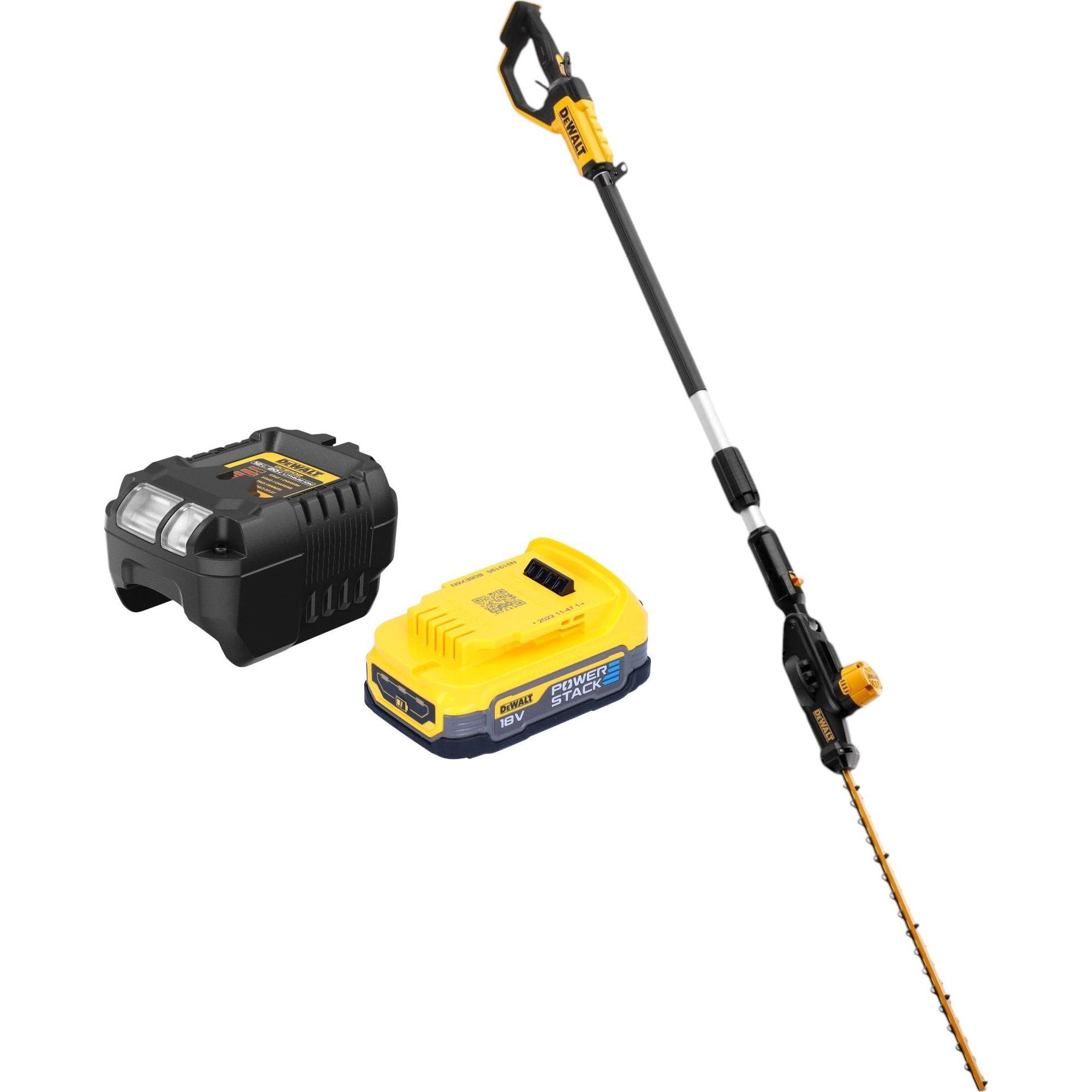 DeWalt, Heckenschere, DCMPH 566 E1 Akku Stabheckenschere 18 V 55 cm + 1x Powerstack Akku 1,7 Ah + Ladegerät (Akkuheckens...