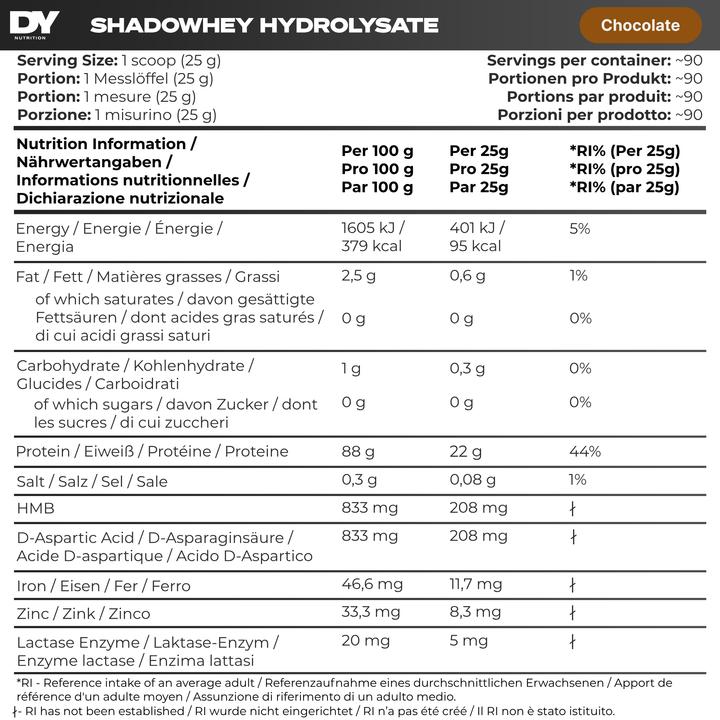 Nutritional values and ingredients DY Nutrition Shadowhey Hydrolysate (2270 g, Chocolate)