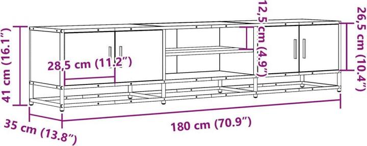 Actual product image vidaXL TV cabinet Lowboard TV cabinet TV table Brown oak look (180 x 35 x 41 cm)