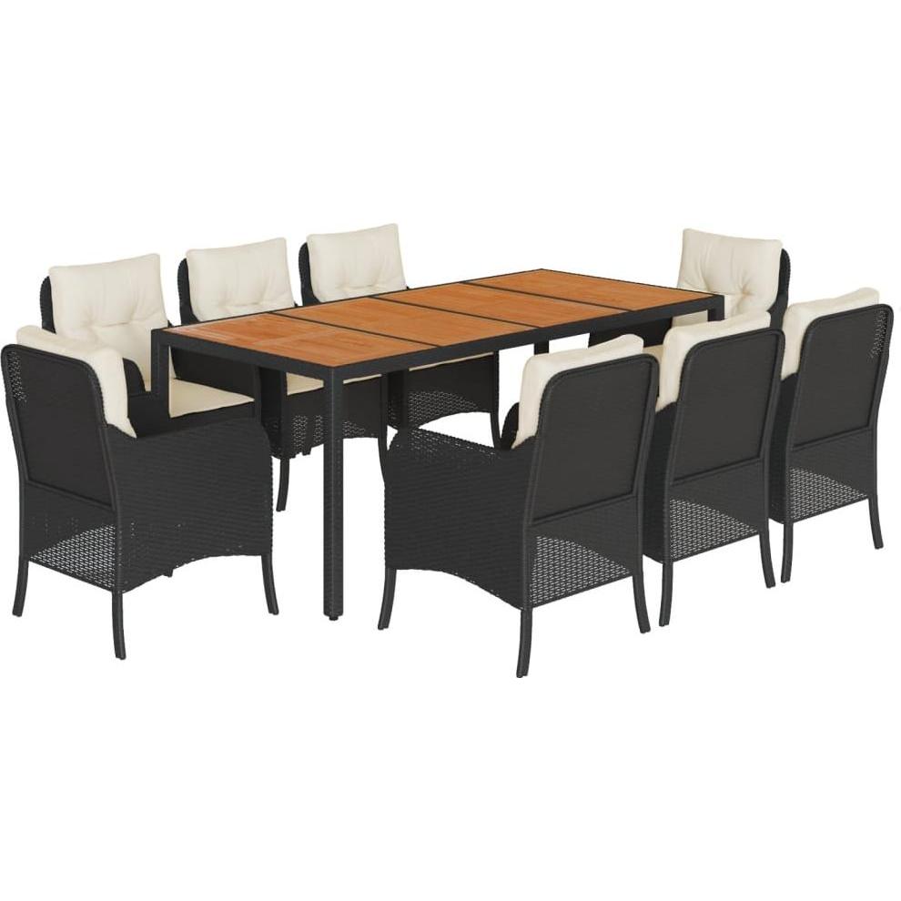VidaXL, Gartentisch + Balkontisch, Gartenmöbel Essgruppe Gartengarnitur Sitzgruppe 9tlg. Schwarz Poly Rattan (190 cm)