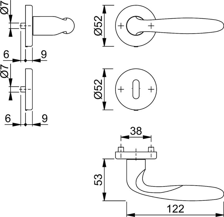Produktbild Hoppe Rosettengarnitur Verona M151/42KV/42KVS Messing F98-R rund OB DIN links / rechts D/D (Türgarnitur)